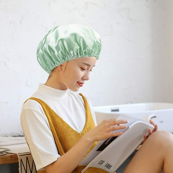 Reusable Shower Caps for Long Hair Women,Double Layers Sumptuous Silky Satin 100% Waterproof Shower Cap