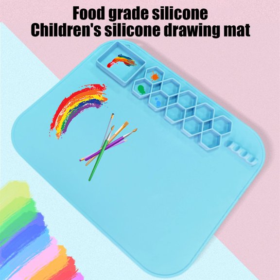 Reusable Silicone Art Drawing Painting Pad Hexagon Palette Multifunctional Creative Station Portable DIY Graffiti Clay Modeling Board Washable Craft Tool 19.69x15.75in（Blue2）