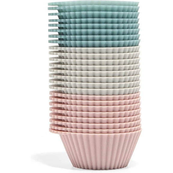 Reusable Silicone Baking Cups Silicone Muffin Liners for Cupcakes, BPA Free, Mini, 24 Pack, Pink Gray Blue