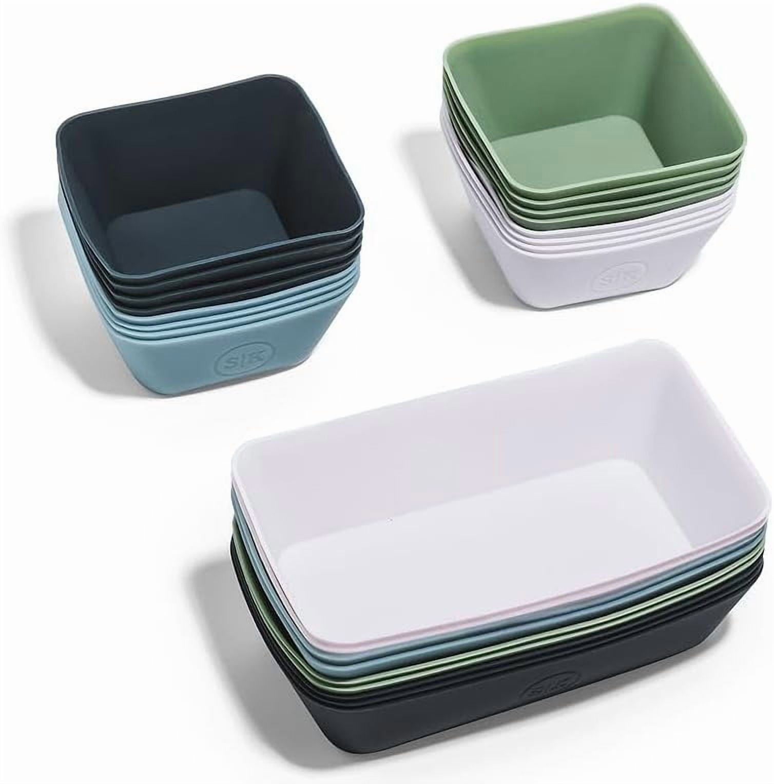 Reusable Silicone Bento Baking Cup, Non-Toxic, BPA Free, Dishwasher Safe Bento Box Accessories Lunch Box Dividers, Square and Rectangle, 24 Pack, Blue, White, Green