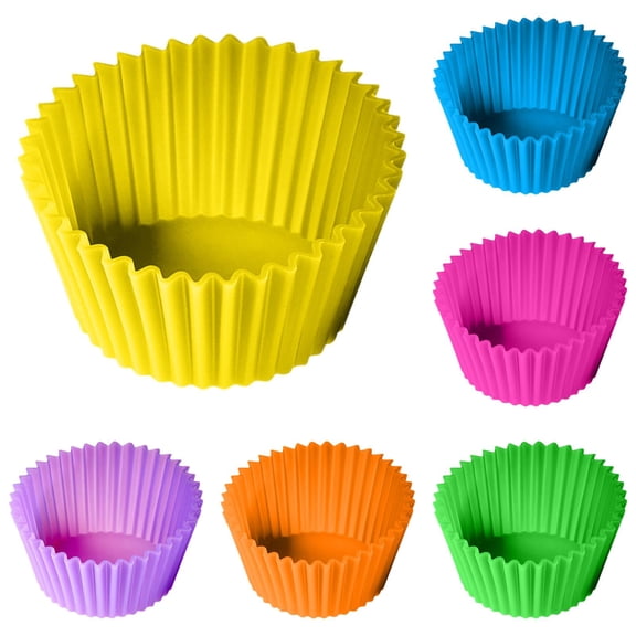 Reusable Silicone Cupcake Baking Cups 2.75 Inch Heat Resistant Muffin Liners Nonstick Baking Molds for Cake Egg Microwave Oven Dishwasher Safe 6 Rainbow Colors