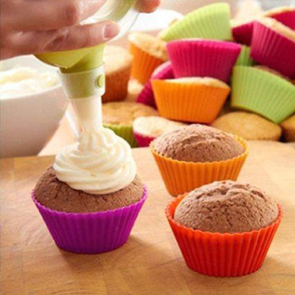 12 Pack Rainbow Color Silicone Baking Cups, Reusable Cupcake
