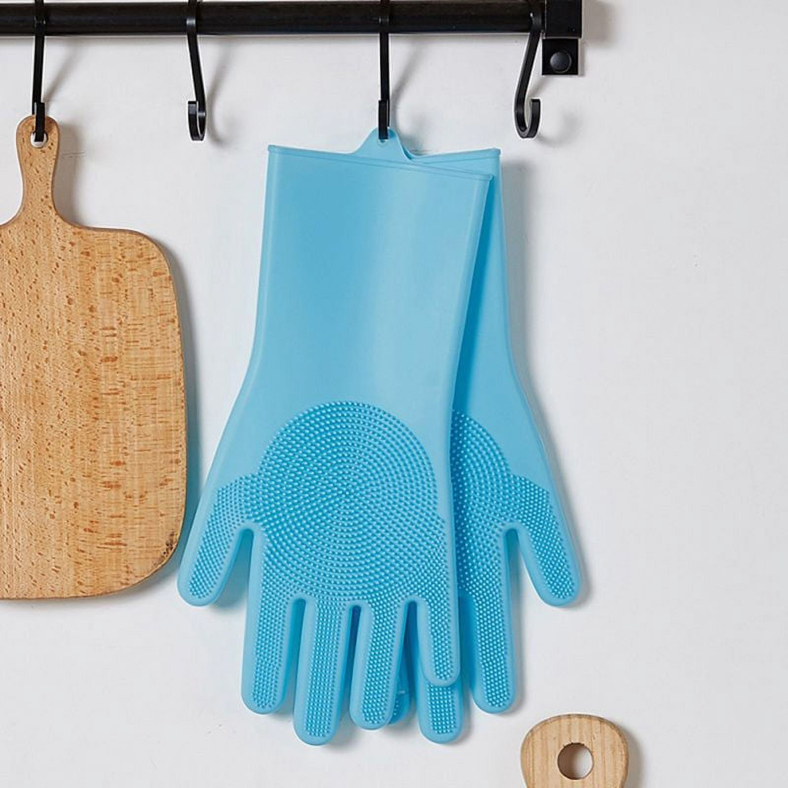 LYDL Reusable Silicone Dishwashing Gloves - Pair With Scrubber Pads, Heat Resistant, For Kitchen & Cleaning