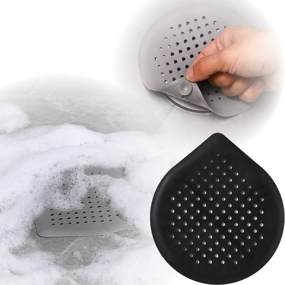 Reusable Silicone Drain Strainer Hair Catcher Pad - Universal Bathtub and Shower Floor Filter, Washable Non- Drain Cover for Bathroom - Black