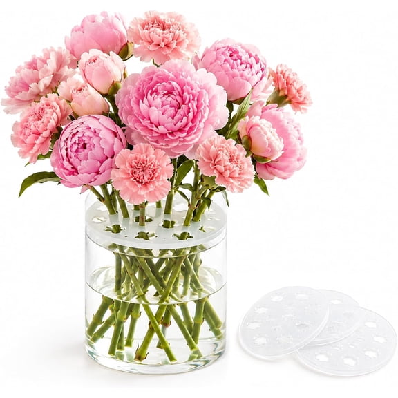 Reusable Silicone Flower Arranging Grid for Vase, Stretch Floral Stem Holder, Flexible Silicone Vase Grid for DIY Bouquets, Centerpieces, Home Decor and Wedding Table Arrangements (Transparent,3pcs)