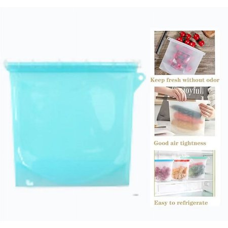 Reusable Silicone Food Sealer Bags Wrap Fridge Food Fresh Keeping Containers For Marinate Meats Sandwich, Snack, Cereal, Fruit, Large(Blue)