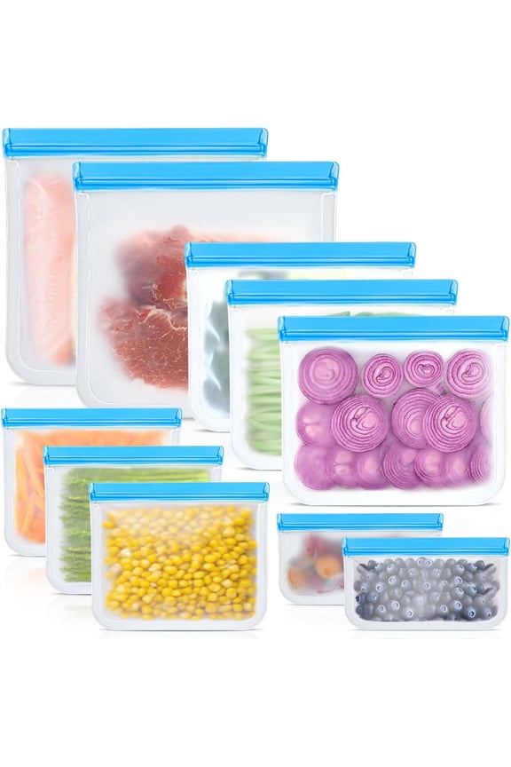 Reusable Silicone Food Storage Bags, 10 Pack 4 Size Leak proof Dishwasher Safe Freezer Bags for Containers, Lunch Bag Sandwich, Marinate Meat, Fruit
