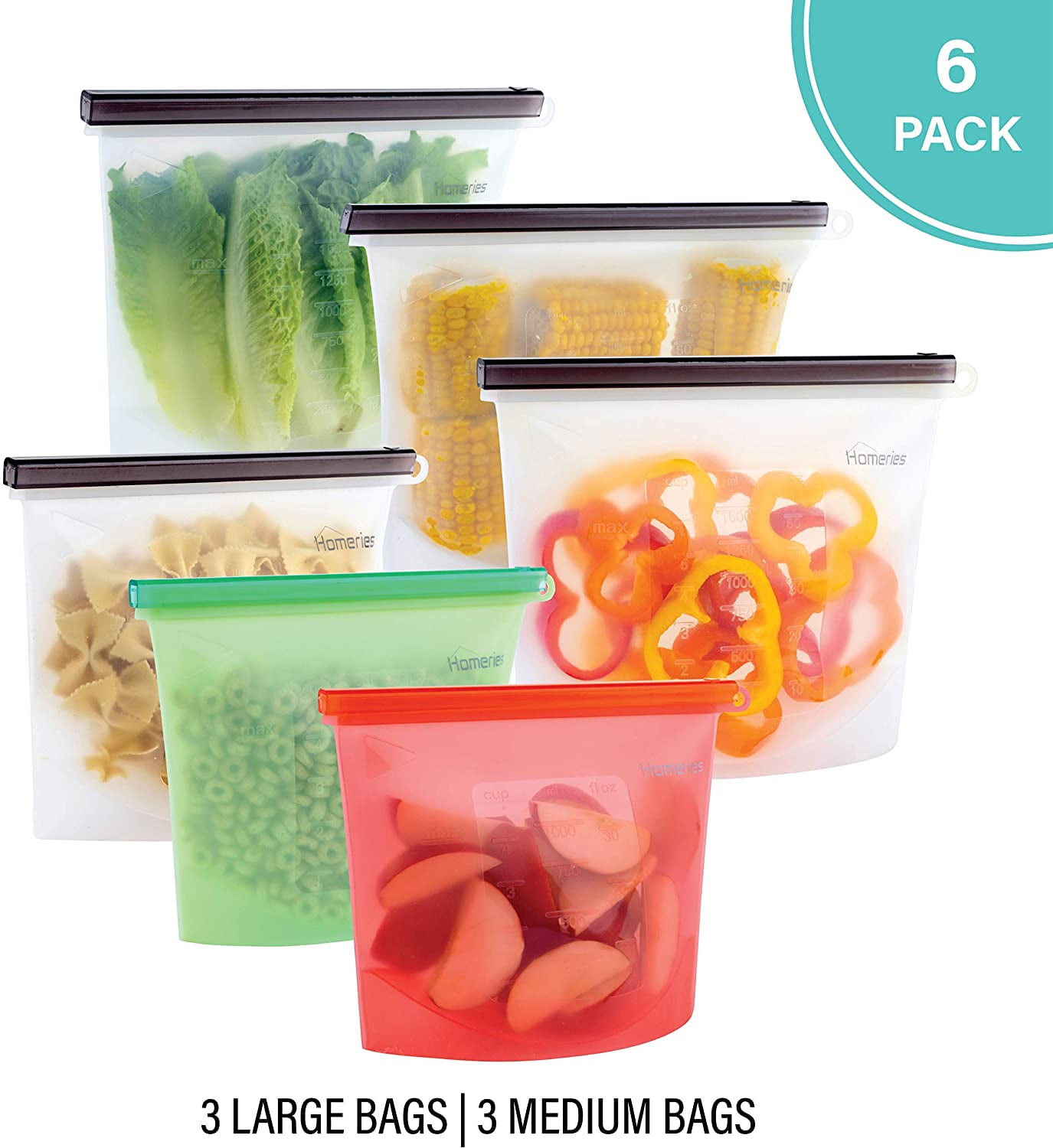 Honest Goods Silicone Food Grade Reusable Storage Bag, 7 Pack, Meal Prep,  Snacks, Kid Food, Airtight Leak-Proof Premium Silicone Storage Bags