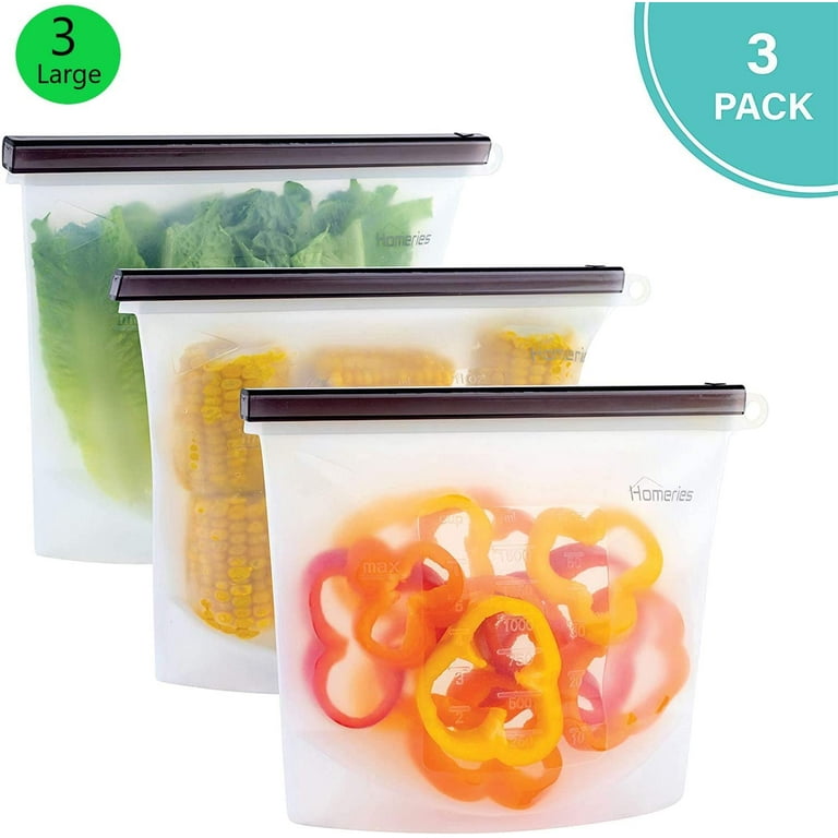 Reusable Silicone Food Storage Bags (3 x Large) for Sandwich