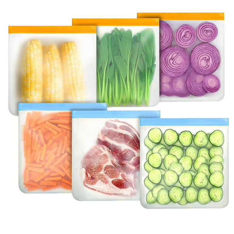Reusable Silicone Food Storage Bags, 6Pack Reusable Gallon Bags Seal & Leak Proof, BPA Free Reusable Freezer Bags for Kids Travel, Marinate Meats