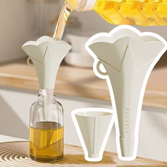 Reusable Silicone Funnel (Kitchen),Silicone Folding Funnels for Kitchen – Liquid Transfer Funnels with Stand – Small Spout for Oil Wine – Beige & – Saving and Reusable