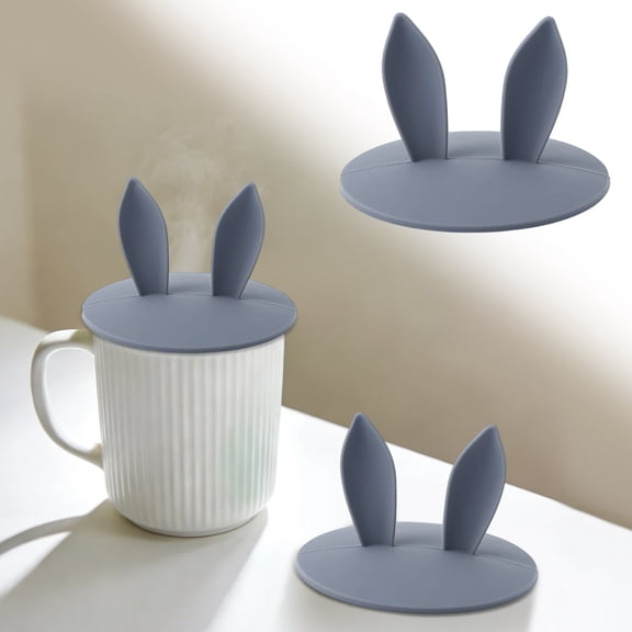 Reusable Silicone Rabbit Ears Mug Lid Airtight Seal Cover For Coffee Cups Hot And Cold Drinks Universal Fit Glass And Ceramic Mugs Dishwasher Safe, Silica Gel, 10*10*6CM