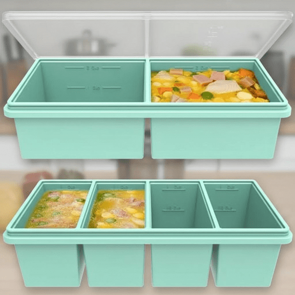 Reusable Silicone Soup Freezer Molds with Lids, 2-Cup and 1-Cup Containers for Broth, Meal Prep, and Leftovers, Dishwasher and Oven Safe, Durable Steel Reinforced Rims - Set of 2