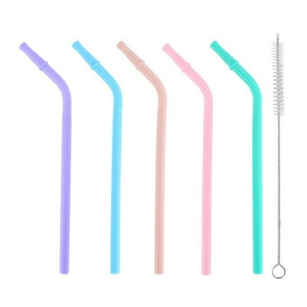 Reusable Silicone Straw Set 5 Pcs Food Grade Soft Drinking Straws Portable Travel Picnic Party Decor Bpa Free Dishwasher Safe Multiple Colors
