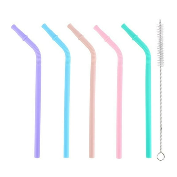 Reusable Silicone Straw Set 5 Pcs Food Grade Soft Drinking Straws Portable Travel Picnic Party Decor Bpa Free Dishwasher Safe Multiple Colors