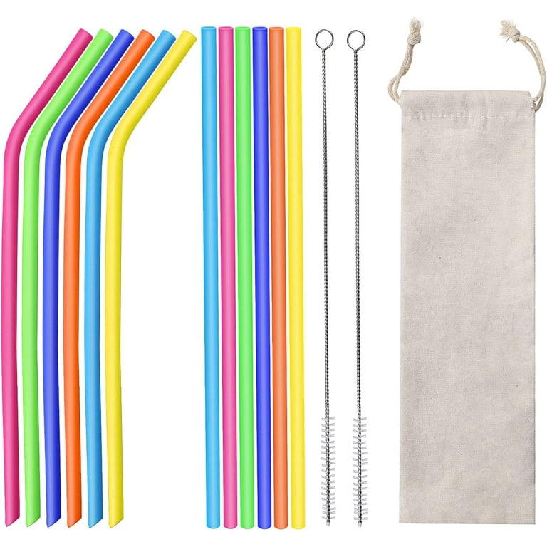 Reusable Silicone Straws, 10 inch Extra Long Silicone Drinking Straws for 30 oz and 20 oz Tumblers, Multicolorwith 2 Cleaning Brushes and 1 Bag (6