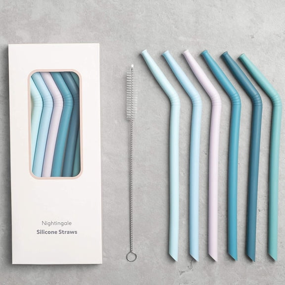 Reusable Silicone Straws - Bendy Drinking Straw with Cleaning Brush - Collapsible and Bendable Travel Straw for Kids - Dishwasher Safe, Food-Safe - Set of 6 (Marine Multi)