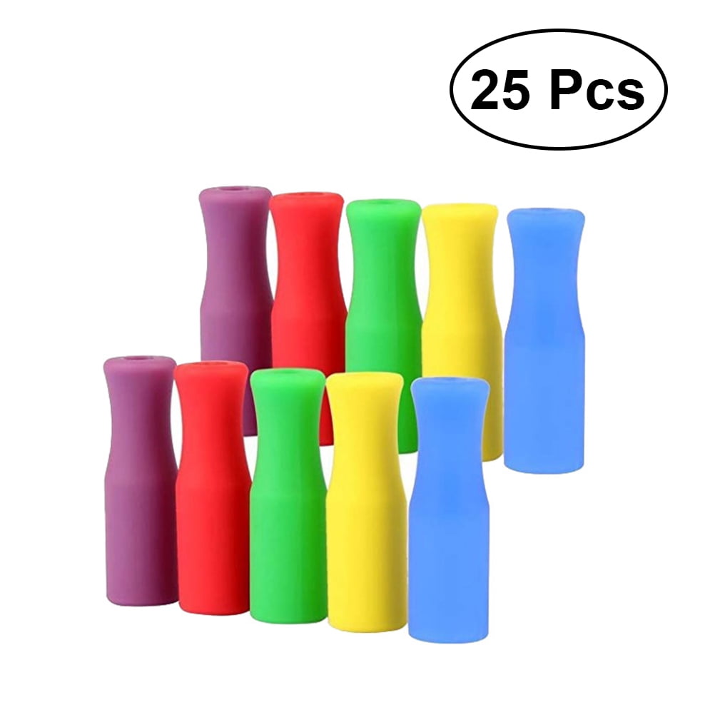 Reusable Silicone Straws Covers Rubber Tips Topper Stainless Metal