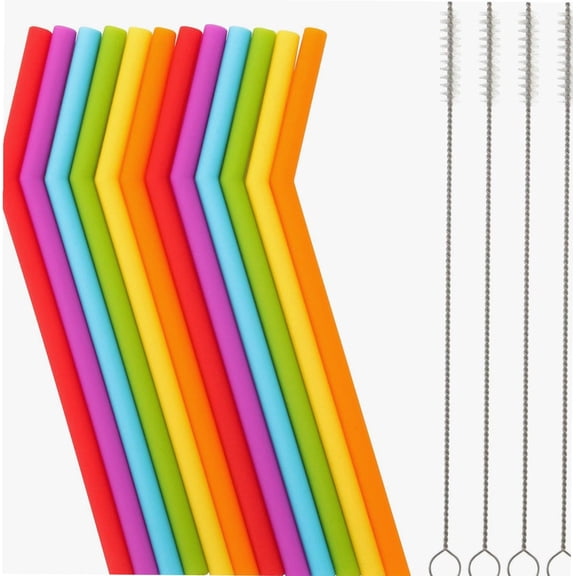 Reusable Silicone Straws for Toddlers & Kids - 12 pcs Flexible Short Drink 6.7" Straws for 6-12 oz Yeti/Rtic/Ozark Tumblers & 4 Cleaning Brushes - BPA free, Eco-friendly,no Rubber Tast