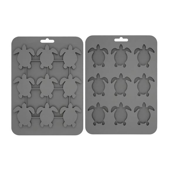 Reusable Silicone Turtle Shaped Mold for Ice Cubes Pudding Jelly Chocolate Baking and Candy Making 9 Cavities per Tray Set of 2