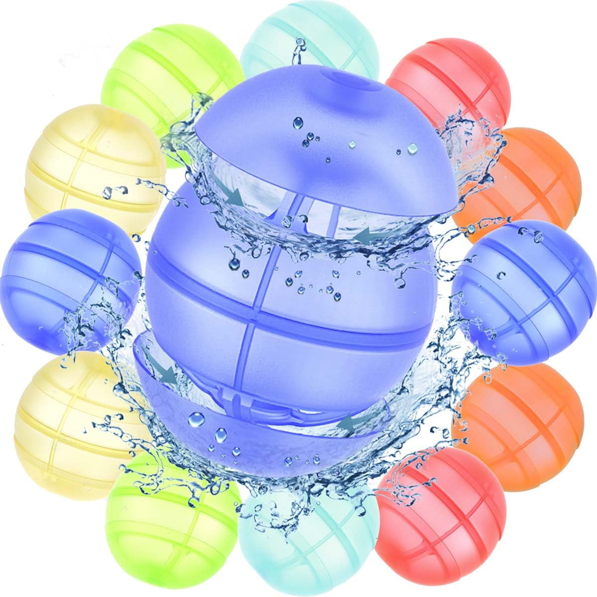 Reusable Silicone Water Balloons 12-Pack Quick Fill Summer Pool Party Game