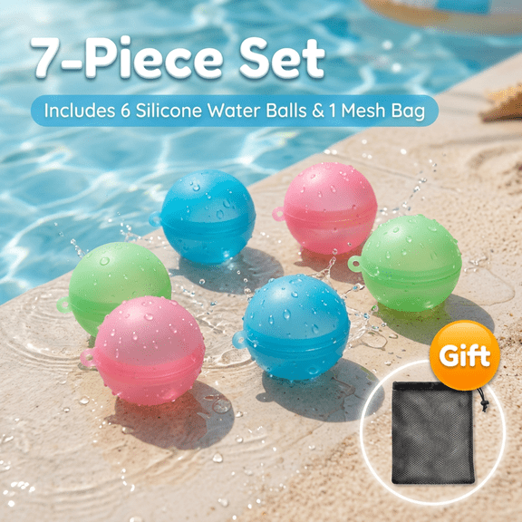 Reusable Silicone Water Balloons for Summer Outdoor Pool Beach Games, 7-Count