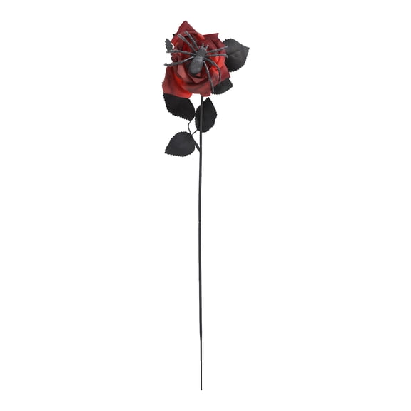 Reusable Silk Black Spiders Rose Bouquet Flexible Stalk Floral Arrangement Decoration For Halloween Weddings Event