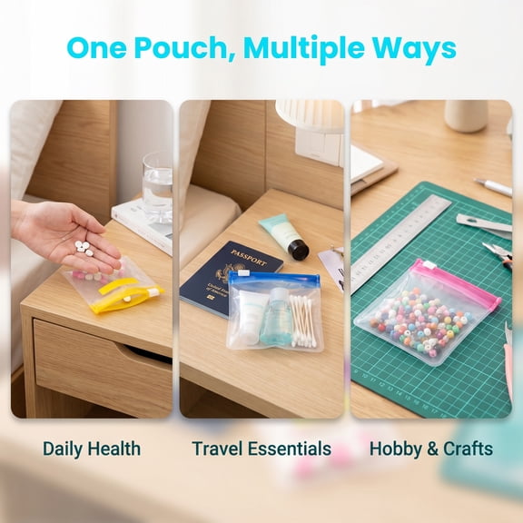 Reusable Slide Lock Pill Pouch 28 Pcs Portable Travel Pouches, Writable AM PM Medicine Organizer, Full Kit with Storage Bag & 10 Classification Stickers