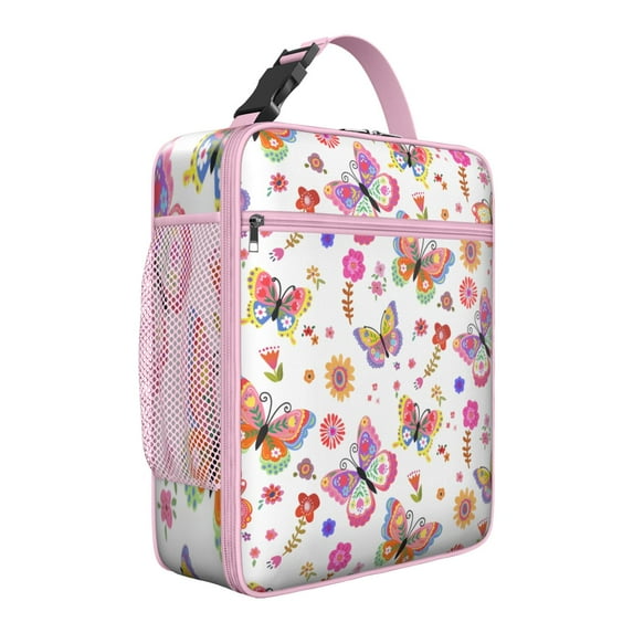 Reusable Small Lunch Box – Colorful Butterfly & Floral Design,Portable Food Container for Work, School, Picnic, Travel