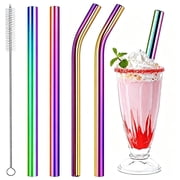 Sinvic Jumbo Smoothie and Milkshake Reusable Metal Straws, 10mm Wide for Boba, 8.5 Inch Long for 30oz Tumbler, Stainless Steel, Rainbow, 2 Straight and 2 Bent w