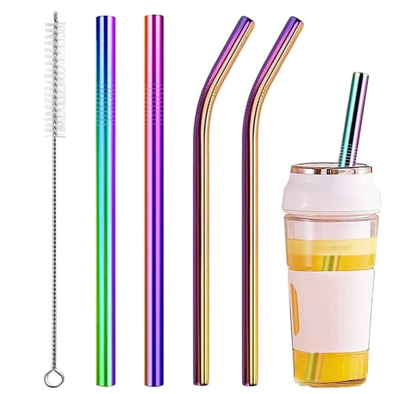 Sinvic Smoothie Straws Stainless Steel Reusable Extra Wide 0.4'' Multicolor 4 Pack including two 10.5-inch and two 8.5-inch straws