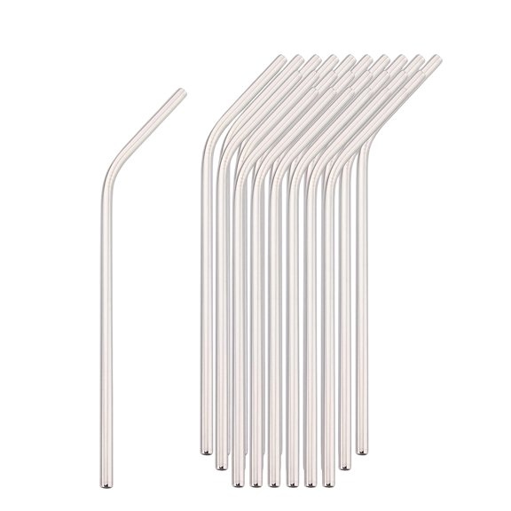Reusable Smoothie Straws, 10inBent, Metal Straws Reusable, Travel Accessories, 50 Pc Bulk, Silver Fit, Party Accessories Drinkware