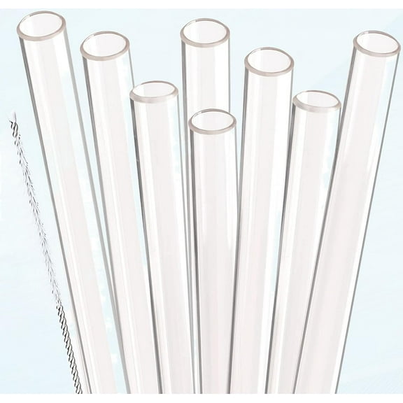 Reusable Smoothie Straws 9 Inch Long Mouth Wide Mouth Clear Plastic Straight Drinking Straws Set of 8 with Cleaning Brush (Clear, 9 Inch)