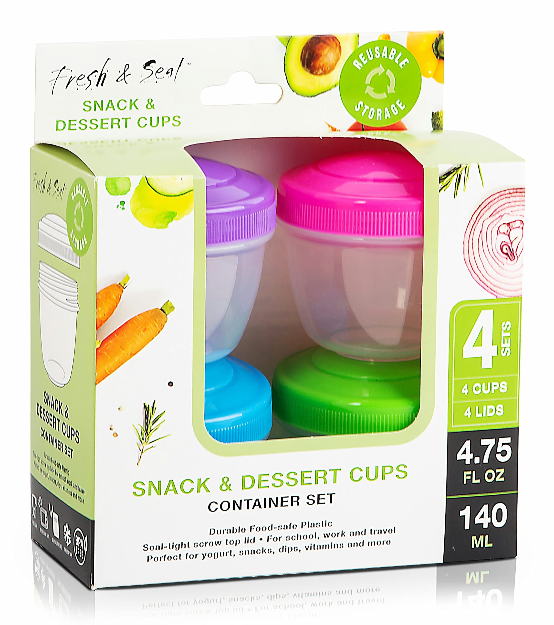 MosJos Snack Containers (4 Set) - 4.75 oz Small Food Storage Cups with Lids - Fruit, Nuts, Sauce, Condiments, Salad Container for Lunch Box - Reusable