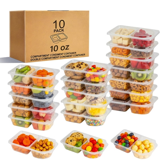 Reusable Snack Containers with Lids, Snack Containers, 20-Pack Snack Pack Containers, meal prep containers Double Compartment, Container Portion Control for On the Go Travel Essentials
