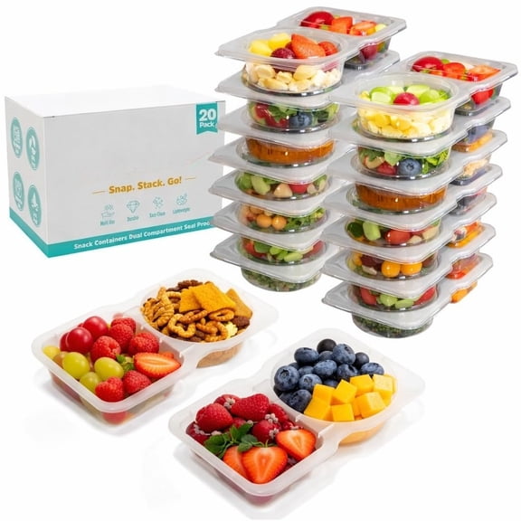 Reusable Snack Containers with Lids – Portion Control Double Compartment Snack Containers for Kids, On the Go Meals, Camping, Snack Tray Prep