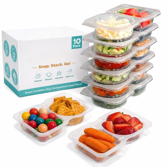 Reusable Snack Containers with Lids – Portion Control Double Compartment Snack Containers for Kids, On the Go Meals, Camping, Snack Tray Prep