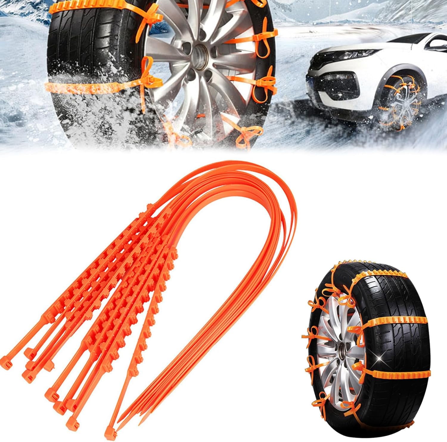 Reusable Snow Tire Chains - Emergency Reusable Snow Tire Chains, Adjustable Zip-tie Tire Chains, Universal Anti-Skid Emergency Tire Chains Fit for Most Car, SUV, Truck (10 Pcs)