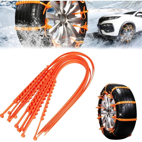 Reusable Snow Tire Chains - Emergency Reusable Snow Tire Chains, Adjustable Zip-tie Tire Chains, Universal Anti-Skid Emergency Tire Chains Fit for Most Car, SUV, Truck (10 Pcs)