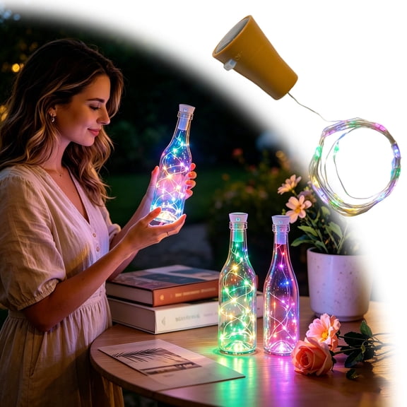 Reusable Solar Charging Bottle Cork Lights 2 Meter 20 LED Warm Glow Copper Wire Fairy Lights Waterproof Bottle Insert String Lights for Indoor Wedding Bar Patio DIY Jar Vase Decor