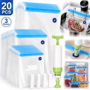 Reusable Sous Vide Bags 3 Sizes - 20 Pack with Hand Pump, Sealing Clips for Sous Vide Cooking and Food Storage