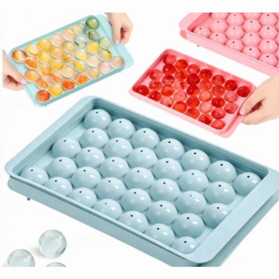 Reusable Sphere Ice Cube Maker, 33-Grid Round Ice Tray with Lid, Easy Release Ice Mold for Whiskey, Cocktail, and Coffee