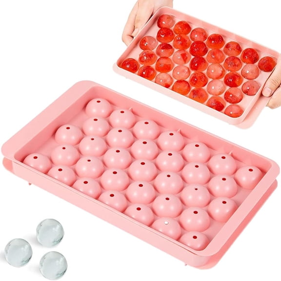 Reusable Sphere Ice Cube Maker, 33-Grid Round Ice Tray with Lid, Easy Release Ice Mold for Whiskey, Cocktail, and Coffee