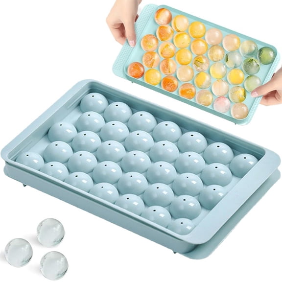 Reusable Sphere Ice Cube Maker, 33-Grid Round Ice Tray with Lid, Easy Release Ice Mold for Whiskey, Cocktail, and Coffee