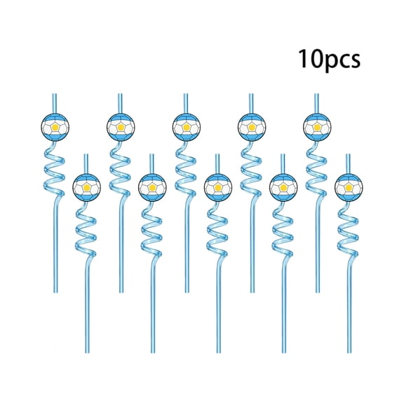 Reusable Spiral Drinking Straws Set with Cartoon Football Pattern for Parties Events and Everyday Use 10 Pieces Durable Plastic Material