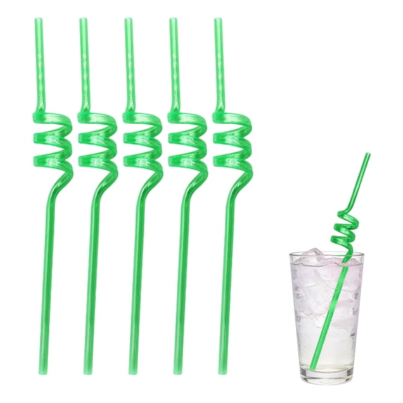 Reusable Spiral Plastic Straws, Fun Colorful Twist Design for Birthday Party, Weddings and Cocktails Green 10"