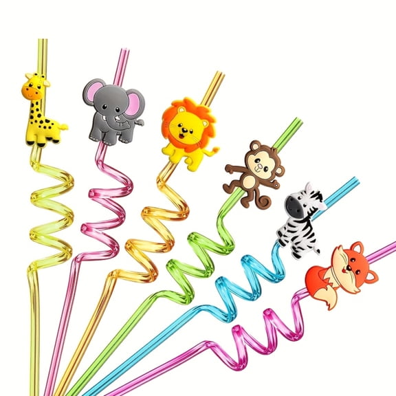 Reusable Spiral Straw 8PCS Cartoon Animal Stainless Steel Drinking Straws for Kids Eco-Friendly Dishwasher Safe Fun Party Daily Use