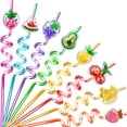 thumbnail image 1 of Reusable Spiral Straws with Fruit Shaped Decorations for Parties and Events 8 Pack Flexible Straws for Drinks and Smoothies Drinking Straws #A6 as show_092, 1 of 6