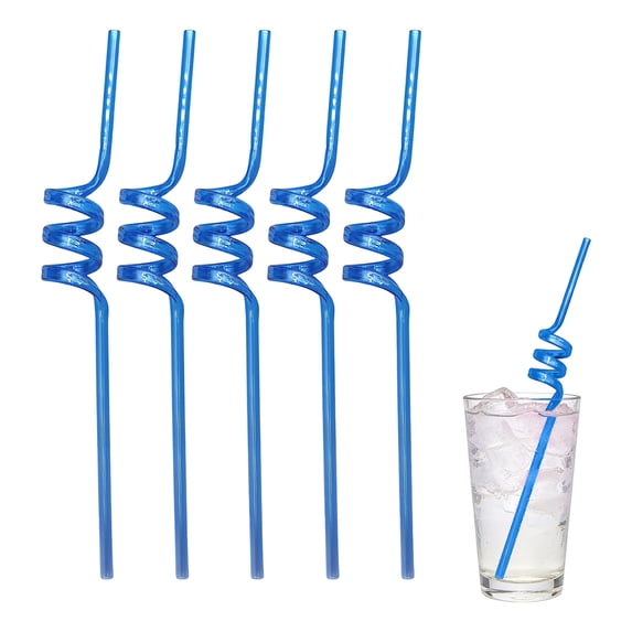 Reusable Spiral Straws, Fun Crazy Loop Drinking Straws for Boys Birthday Party Supplies BPA Free Multi Color Plastic Straws for Juice Cocktails 5 Pack, Dark Blue