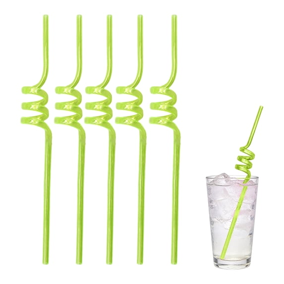 Reusable Spiral Straws, Fun Crazy Loop Drinking Straws for Boys Birthday Party Supplies BPA Free Multi Color Plastic Straws for Juice Cocktails 5 Pack, Fluorescent Green